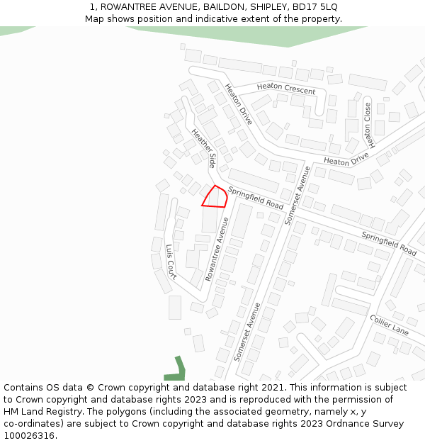 1, ROWANTREE AVENUE, BAILDON, SHIPLEY, BD17 5LQ: Location map and indicative extent of plot