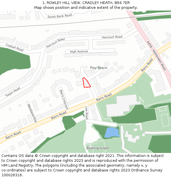 1, ROWLEY HILL VIEW, CRADLEY HEATH, B64 7ER: Location map and indicative extent of plot