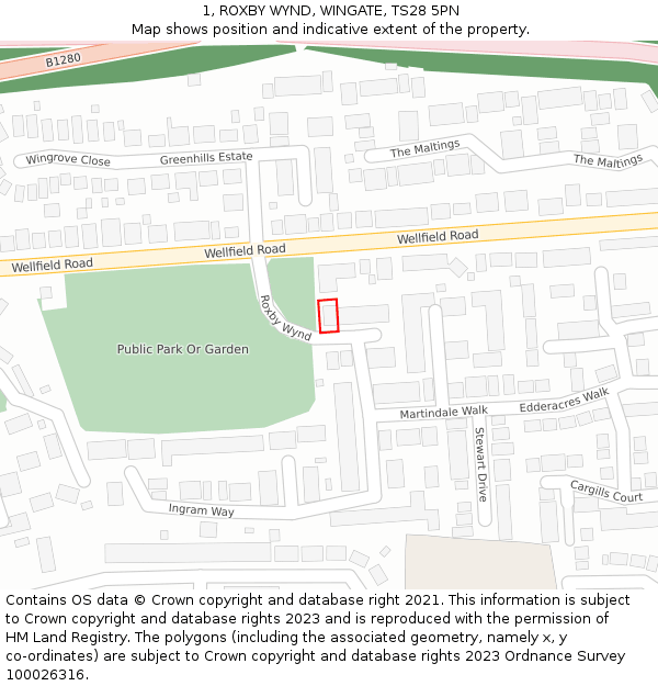 1, ROXBY WYND, WINGATE, TS28 5PN: Location map and indicative extent of plot