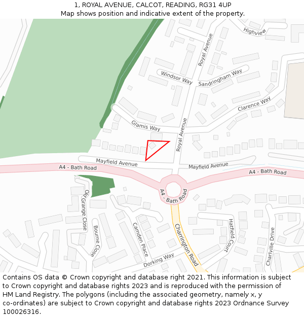 1, ROYAL AVENUE, CALCOT, READING, RG31 4UP: Location map and indicative extent of plot