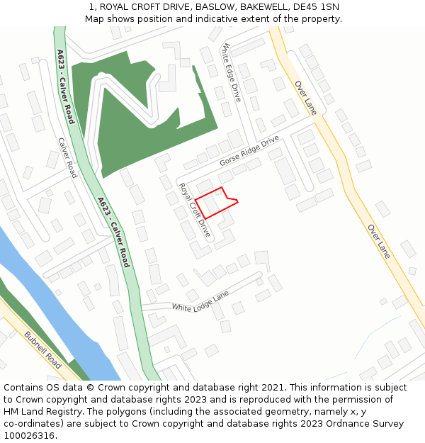 1, ROYAL CROFT DRIVE, BASLOW, BAKEWELL, DE45 1SN: Location map and indicative extent of plot
