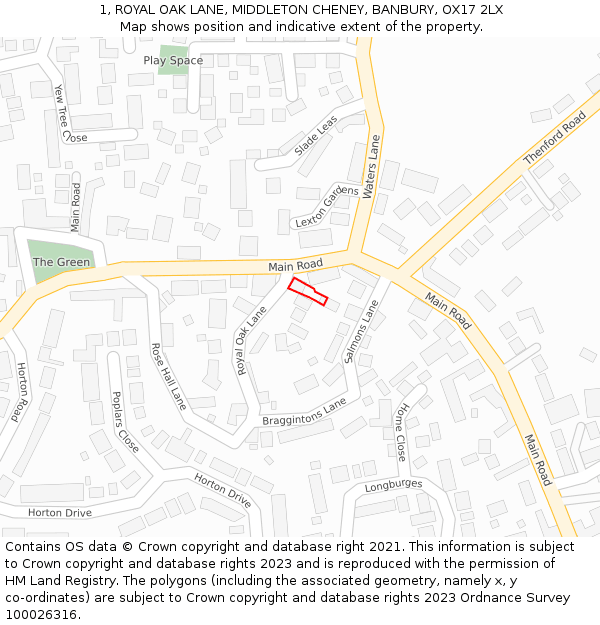 1, ROYAL OAK LANE, MIDDLETON CHENEY, BANBURY, OX17 2LX: Location map and indicative extent of plot