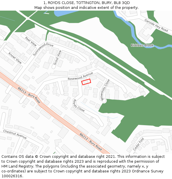 1, ROYDS CLOSE, TOTTINGTON, BURY, BL8 3QD: Location map and indicative extent of plot