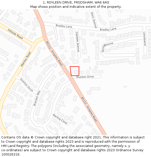 1, ROYLEEN DRIVE, FRODSHAM, WA6 6AS: Location map and indicative extent of plot