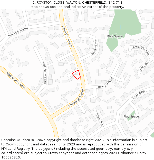 1, ROYSTON CLOSE, WALTON, CHESTERFIELD, S42 7NE: Location map and indicative extent of plot