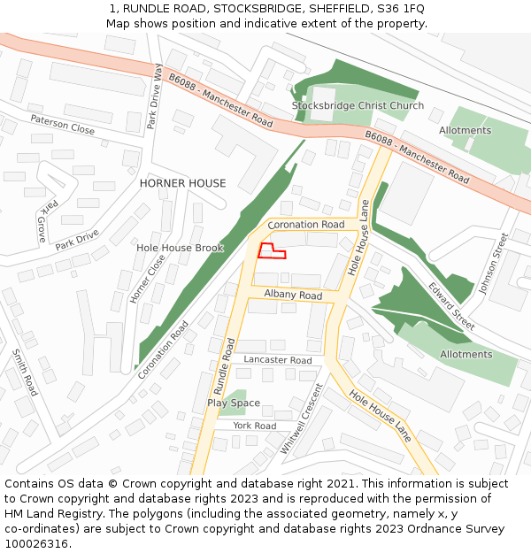 1, RUNDLE ROAD, STOCKSBRIDGE, SHEFFIELD, S36 1FQ: Location map and indicative extent of plot