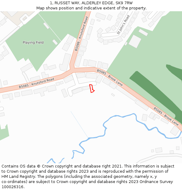 1, RUSSET WAY, ALDERLEY EDGE, SK9 7RW: Location map and indicative extent of plot