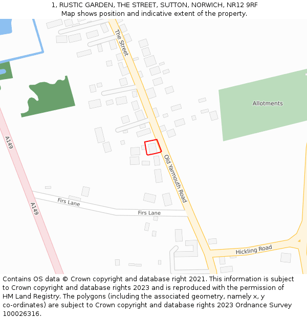 1, RUSTIC GARDEN, THE STREET, SUTTON, NORWICH, NR12 9RF: Location map and indicative extent of plot