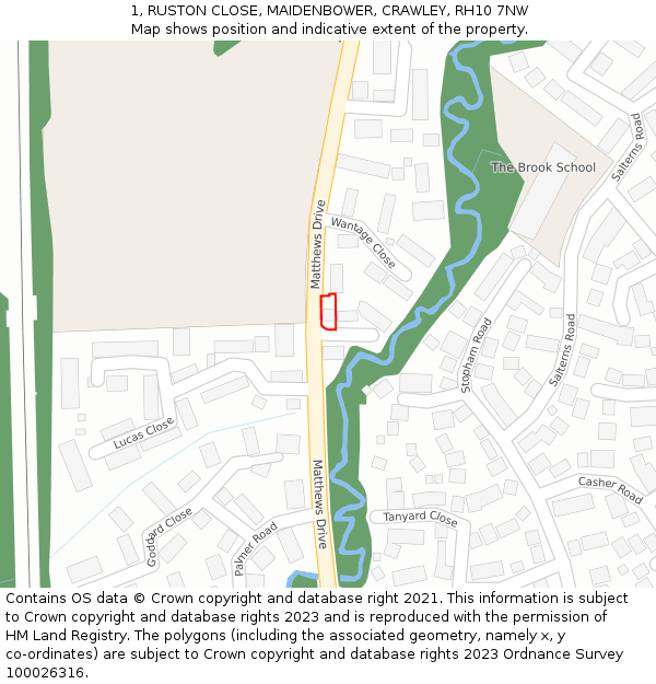 1, RUSTON CLOSE, MAIDENBOWER, CRAWLEY, RH10 7NW: Location map and indicative extent of plot