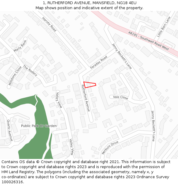 1, RUTHERFORD AVENUE, MANSFIELD, NG18 4EU: Location map and indicative extent of plot