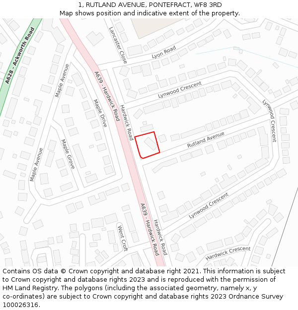 1, RUTLAND AVENUE, PONTEFRACT, WF8 3RD: Location map and indicative extent of plot