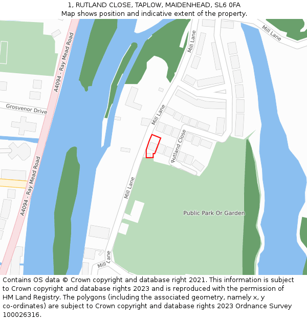 1, RUTLAND CLOSE, TAPLOW, MAIDENHEAD, SL6 0FA: Location map and indicative extent of plot