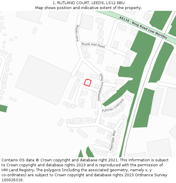 1, RUTLAND COURT, LEEDS, LS12 6BU: Location map and indicative extent of plot