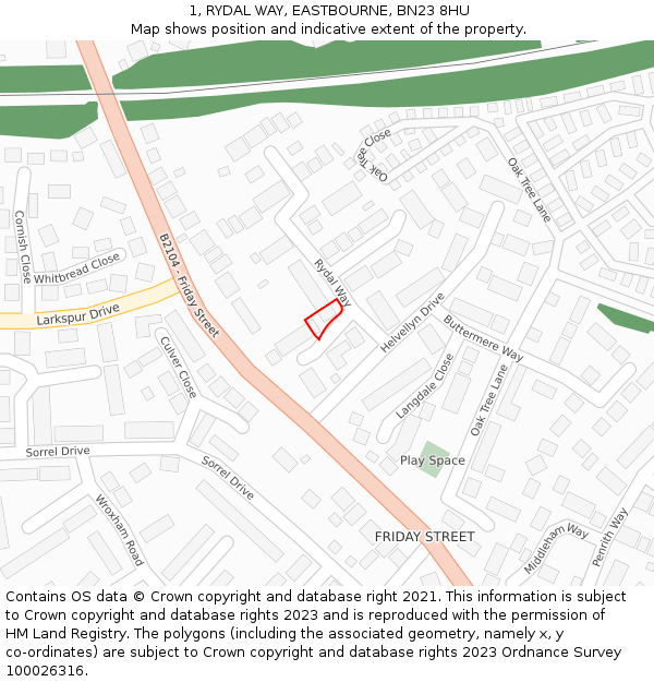 1, RYDAL WAY, EASTBOURNE, BN23 8HU: Location map and indicative extent of plot