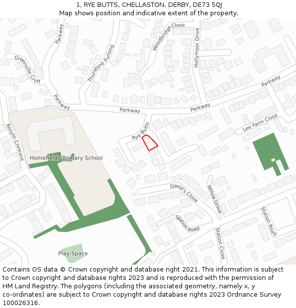 1, RYE BUTTS, CHELLASTON, DERBY, DE73 5QJ: Location map and indicative extent of plot