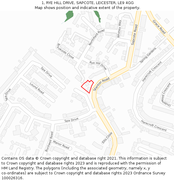 1, RYE HILL DRIVE, SAPCOTE, LEICESTER, LE9 4GG: Location map and indicative extent of plot