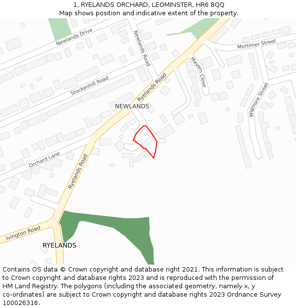 1, RYELANDS ORCHARD, LEOMINSTER, HR6 8QQ: Location map and indicative extent of plot