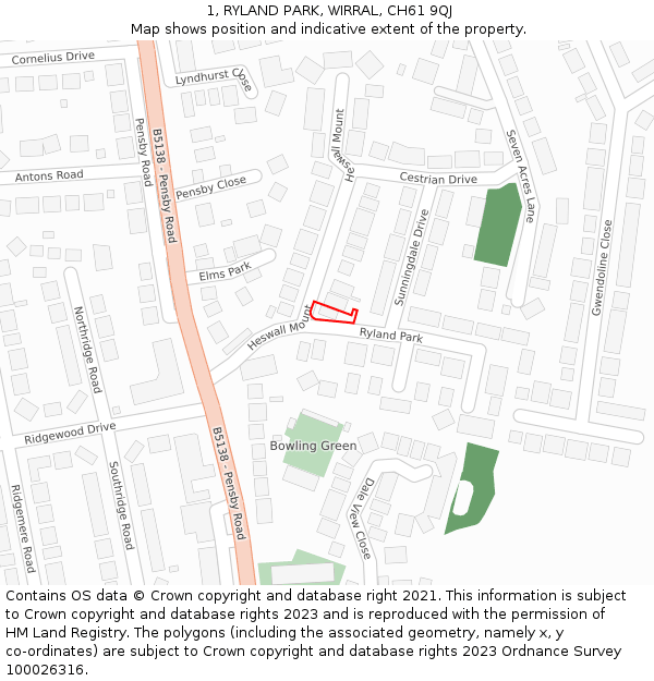 1, RYLAND PARK, WIRRAL, CH61 9QJ: Location map and indicative extent of plot