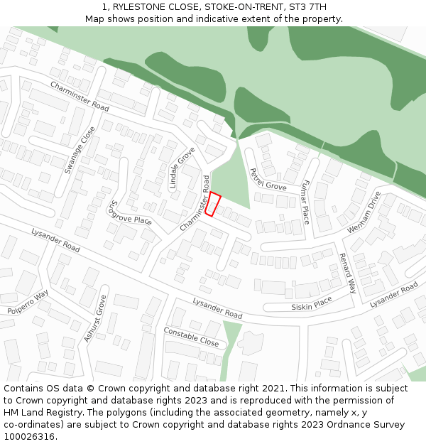 1, RYLESTONE CLOSE, STOKE-ON-TRENT, ST3 7TH: Location map and indicative extent of plot