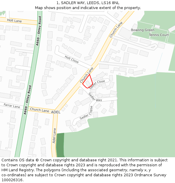 1, SADLER WAY, LEEDS, LS16 8NL: Location map and indicative extent of plot