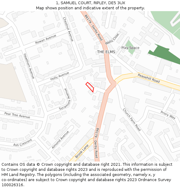 1, SAMUEL COURT, RIPLEY, DE5 3UX: Location map and indicative extent of plot