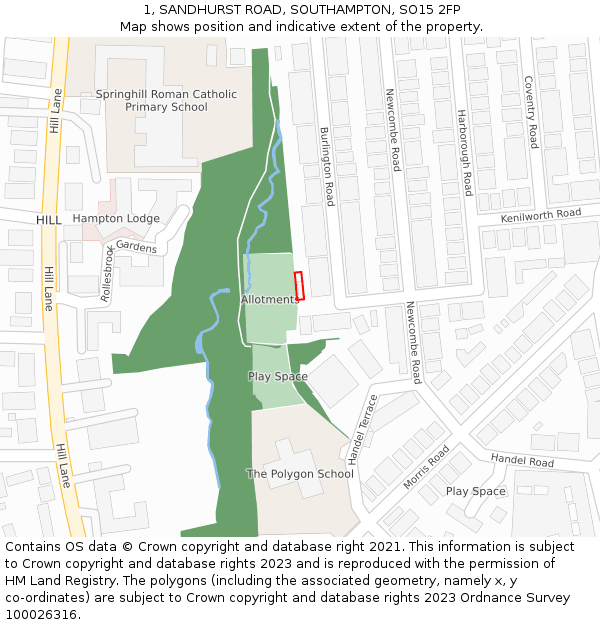 1, SANDHURST ROAD, SOUTHAMPTON, SO15 2FP: Location map and indicative extent of plot