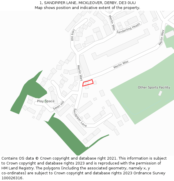 1, SANDPIPER LANE, MICKLEOVER, DERBY, DE3 0UU: Location map and indicative extent of plot
