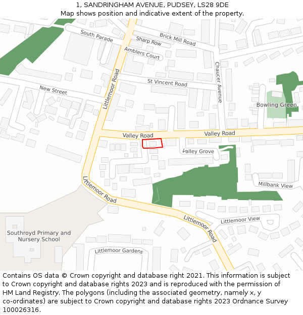 1, SANDRINGHAM AVENUE, PUDSEY, LS28 9DE: Location map and indicative extent of plot