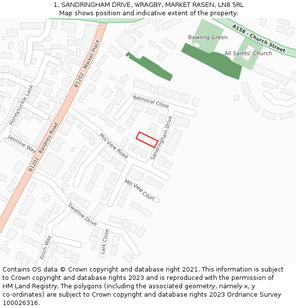 1, SANDRINGHAM DRIVE, WRAGBY, MARKET RASEN, LN8 5RL: Location map and indicative extent of plot