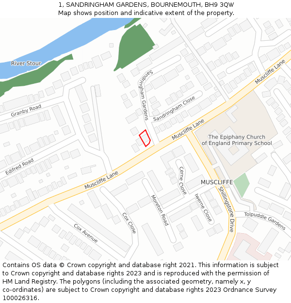 1, SANDRINGHAM GARDENS, BOURNEMOUTH, BH9 3QW: Location map and indicative extent of plot