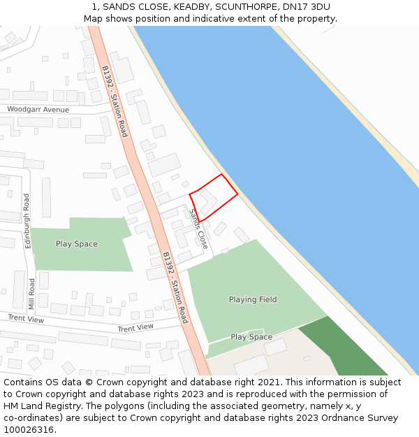 1, SANDS CLOSE, KEADBY, SCUNTHORPE, DN17 3DU: Location map and indicative extent of plot