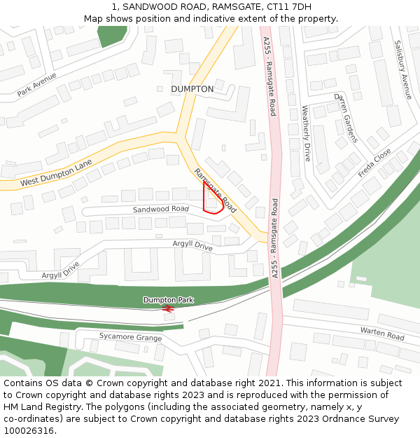 1, SANDWOOD ROAD, RAMSGATE, CT11 7DH: Location map and indicative extent of plot