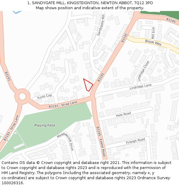 1, SANDYGATE MILL, KINGSTEIGNTON, NEWTON ABBOT, TQ12 3PD: Location map and indicative extent of plot
