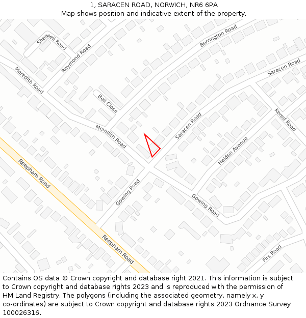 1, SARACEN ROAD, NORWICH, NR6 6PA: Location map and indicative extent of plot