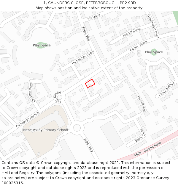 1, SAUNDERS CLOSE, PETERBOROUGH, PE2 9RD: Location map and indicative extent of plot