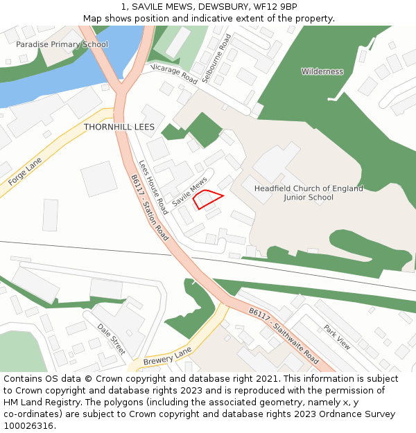 1, SAVILE MEWS, DEWSBURY, WF12 9BP: Location map and indicative extent of plot