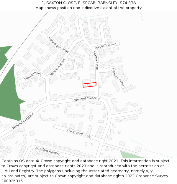 1, SAXTON CLOSE, ELSECAR, BARNSLEY, S74 8BA: Location map and indicative extent of plot