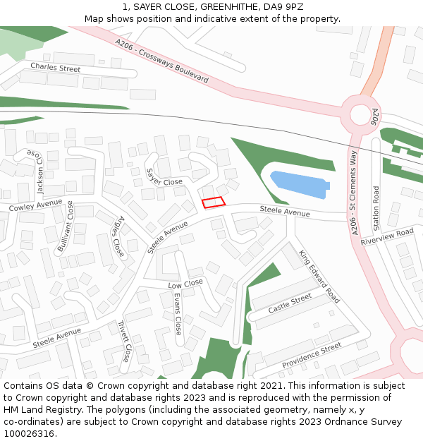 1, SAYER CLOSE, GREENHITHE, DA9 9PZ: Location map and indicative extent of plot