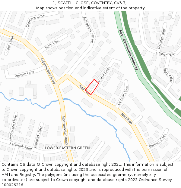 1, SCAFELL CLOSE, COVENTRY, CV5 7JH: Location map and indicative extent of plot