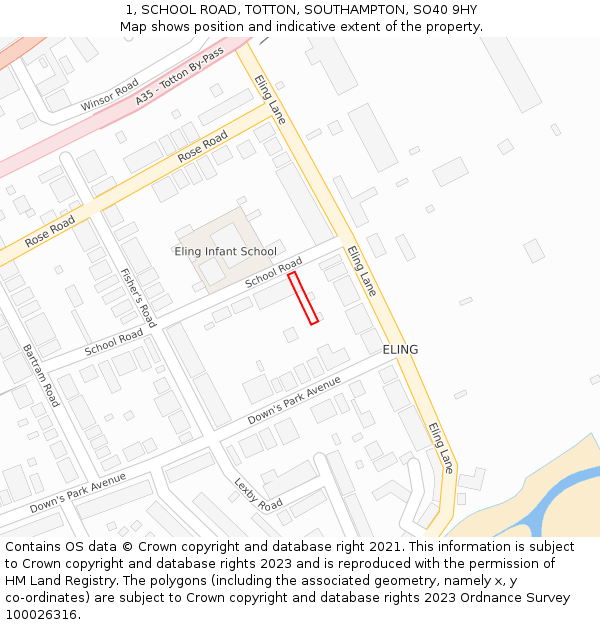 1, SCHOOL ROAD, TOTTON, SOUTHAMPTON, SO40 9HY: Location map and indicative extent of plot