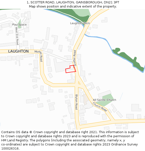 1, SCOTTER ROAD, LAUGHTON, GAINSBOROUGH, DN21 3PT: Location map and indicative extent of plot