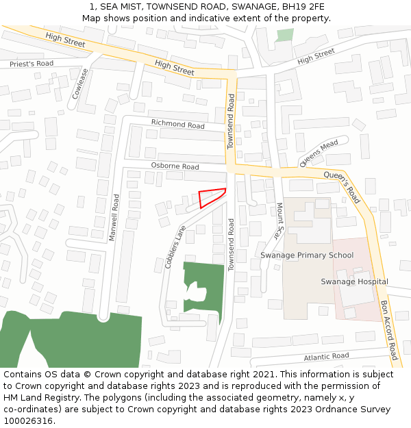 1, SEA MIST, TOWNSEND ROAD, SWANAGE, BH19 2FE: Location map and indicative extent of plot