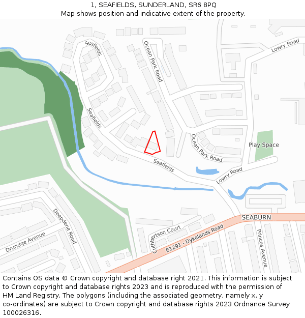 1, SEAFIELDS, SUNDERLAND, SR6 8PQ: Location map and indicative extent of plot