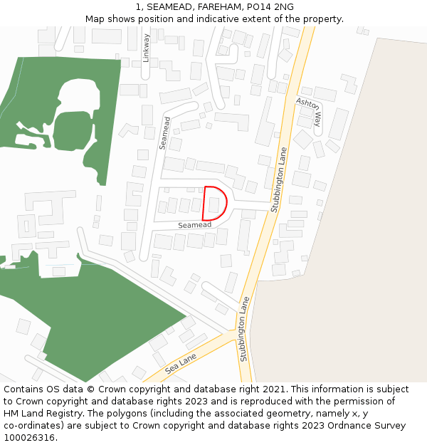 1, SEAMEAD, FAREHAM, PO14 2NG: Location map and indicative extent of plot