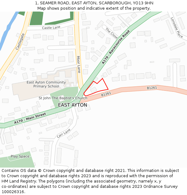 1, SEAMER ROAD, EAST AYTON, SCARBOROUGH, YO13 9HN: Location map and indicative extent of plot