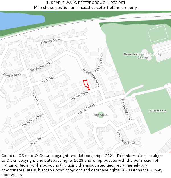 1, SEARLE WALK, PETERBOROUGH, PE2 9ST: Location map and indicative extent of plot