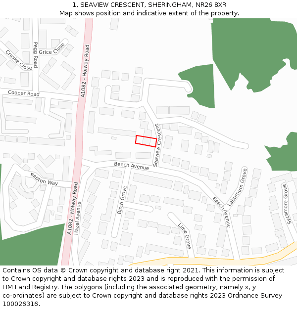 1, SEAVIEW CRESCENT, SHERINGHAM, NR26 8XR: Location map and indicative extent of plot