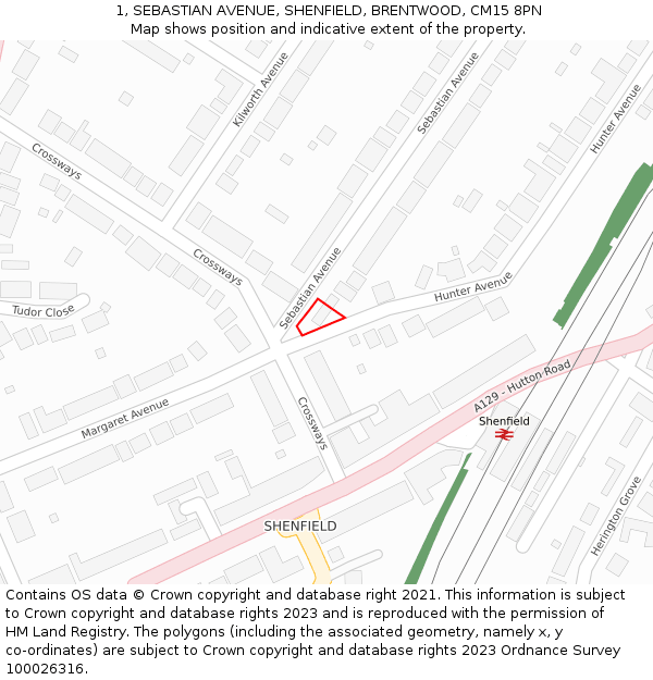 1, SEBASTIAN AVENUE, SHENFIELD, BRENTWOOD, CM15 8PN: Location map and indicative extent of plot