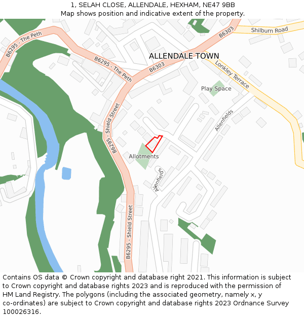 1, SELAH CLOSE, ALLENDALE, HEXHAM, NE47 9BB: Location map and indicative extent of plot