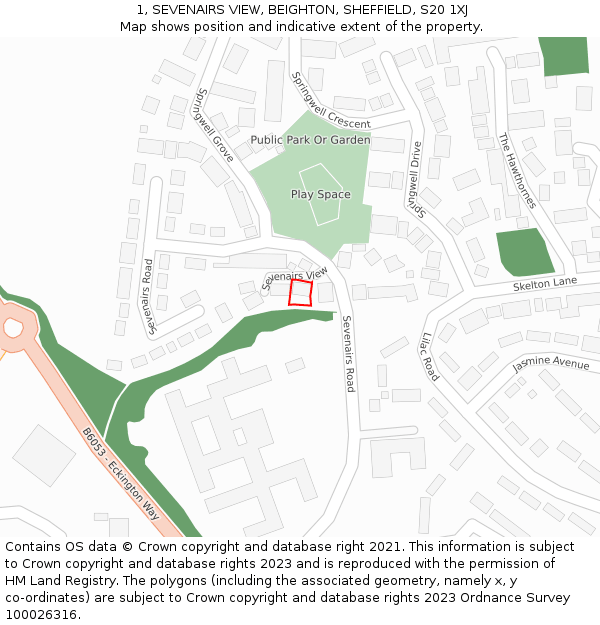 1, SEVENAIRS VIEW, BEIGHTON, SHEFFIELD, S20 1XJ: Location map and indicative extent of plot